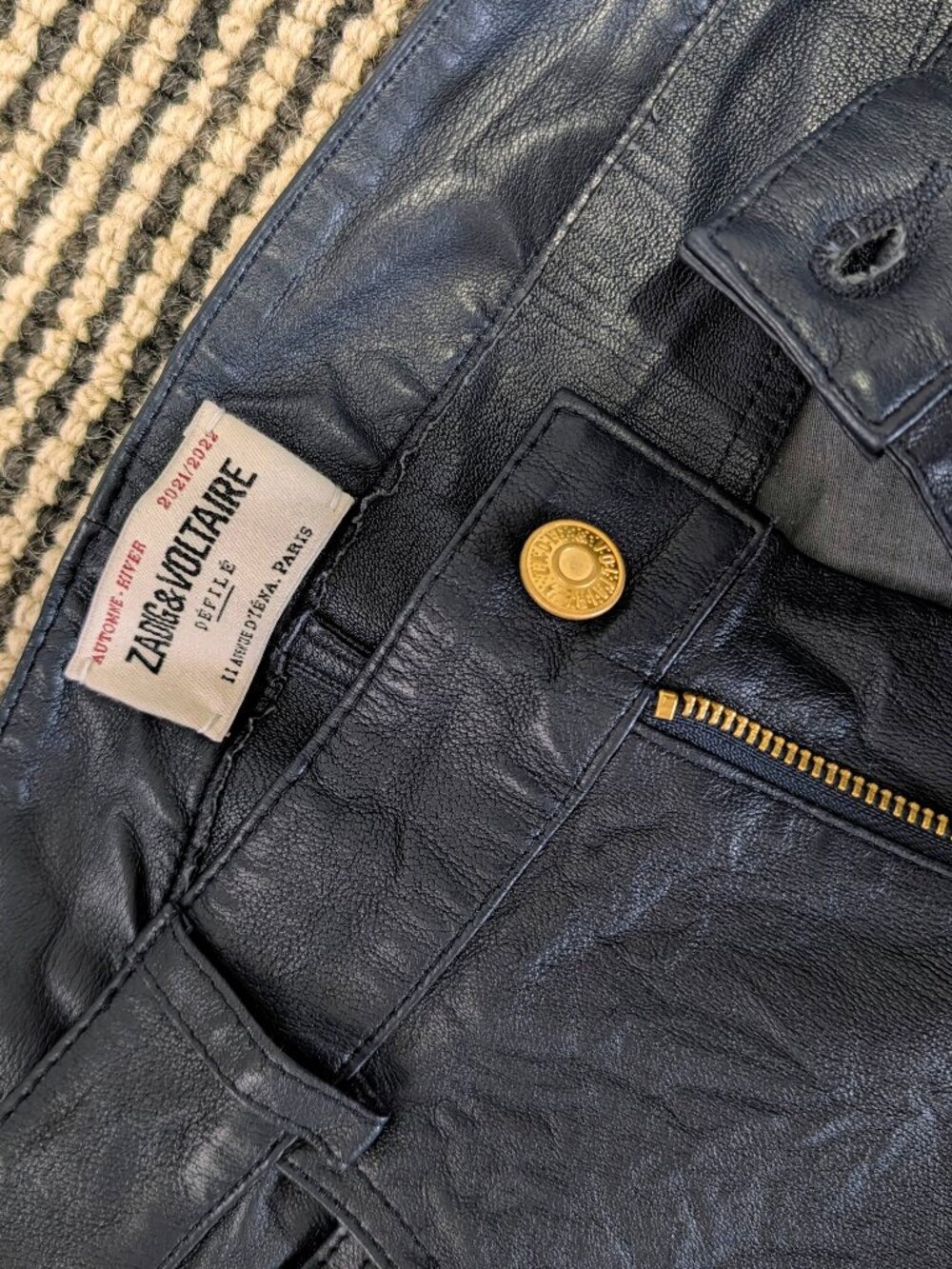 Zadig & Voltaire Défilé Crinkled Lamb Leather Skinny Pants – Navy – Size 38